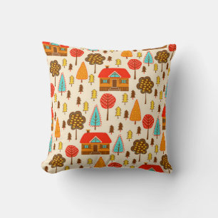 Coussin Motif sans couture avec maisons dans la forêt. Vi