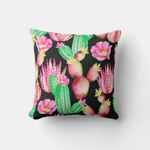 Coussin Motif sans couture avec succulents. Aquarelle cact