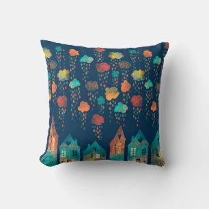 Coussin Motif sans couture avec une ville sous le nuage pl