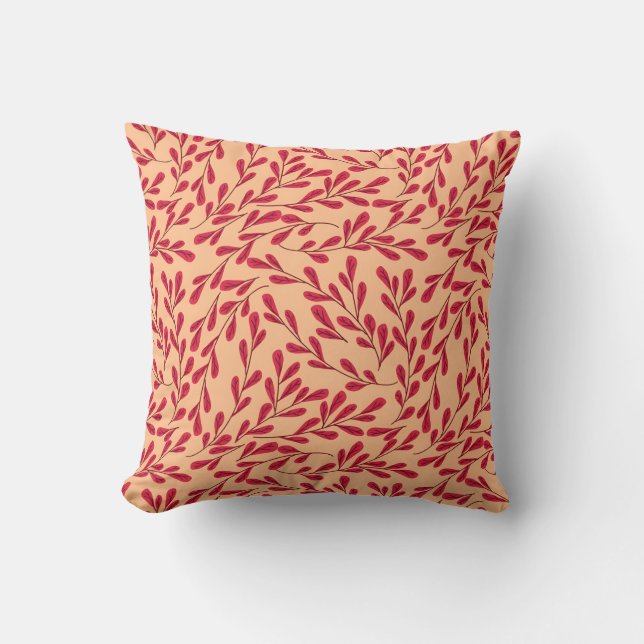 Coussin Motif sans couture de branches feuillues rouges (Recto)
