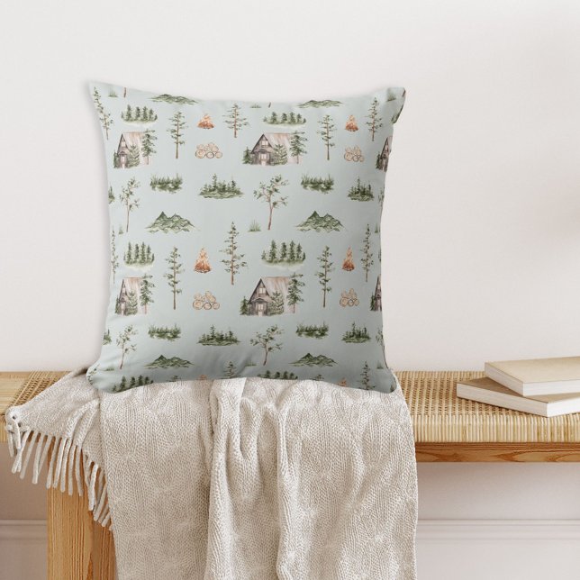 Coussin Motif sans couture de cabane de forêt à l'aquarell (In situ)