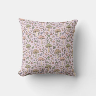 Coussin Motif sans couture de champignons Cottagecore rose
