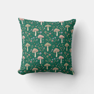 Coussin Motif sans couture de champignons Deep Emerald Ton