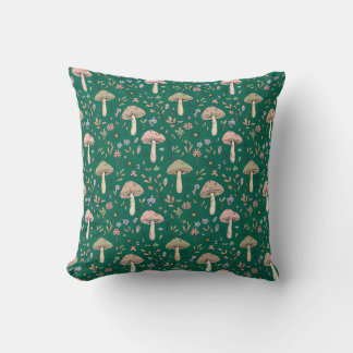 Coussin Motif sans couture de champignons Deep Emerald Ton