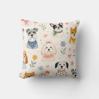 Coussin Motif sans couture de chiot pastel | Chien peint à