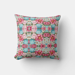Coussin Motif sans couture de fleurs d'hydrangée roses, bl