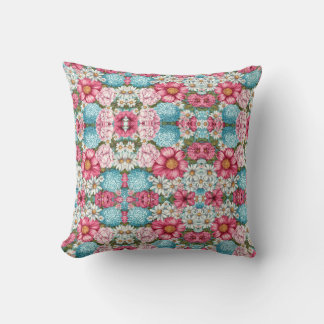 Coussin Motif sans couture de fleurs d'hydrangée roses, bl