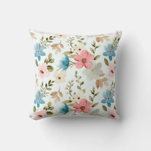 Coussin Motif sans couture de fleurs sauvages aquarelles c