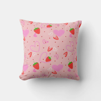 Coussin Motif sans couture de fraises et de cœurs mignons