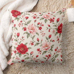 Coussin Motif sans couture de jardin floral rouge et rose