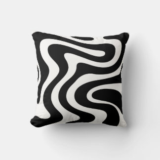 Coussin Motif sans couture de lignes ondulées noires abstr