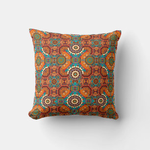 Coussin Motif sans couture de mandalas peintes en marron,