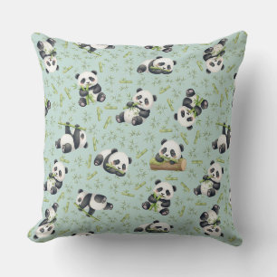 Coussin Motif sans couture de panda mignon et de bambou