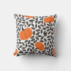 Coussin Motif sans couture dessiné à la main avec citrouil