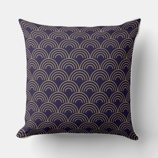 Coussin Motif sans couture d'éventails Art Déco en or (Recto)