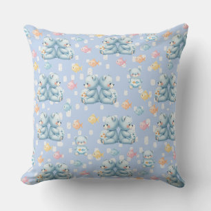 Coussin Motif sans couture d'ours bleu mignon et de poisso