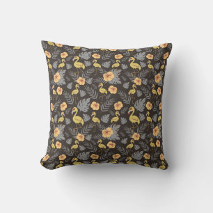 Coussin motif sans couture Flamant rose avec fleurs et feu