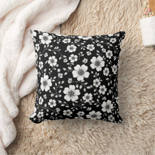 Coussin Motif sans couture floral vintage noir et blanc (1