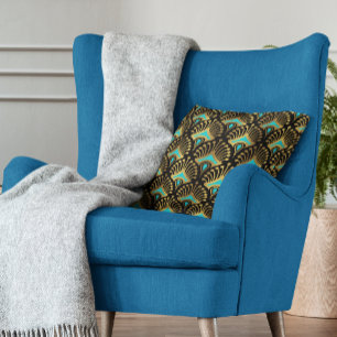 Coussin Motif sans couture or et bleu Art déco