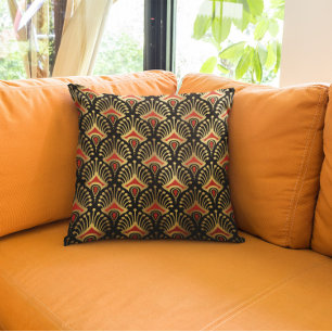 Coussin Motif sans couture or et rouge Art déco