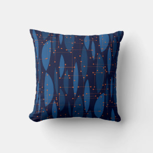 Coussin Motif sans joint atomique bleu du milieu du siècle