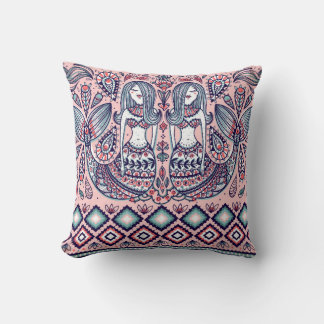 Coussin motif sans soudure avec sirènes et éléments folklo