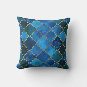 Coussin Motif Sapphire Gemstone & Gold Marocain Carrelage