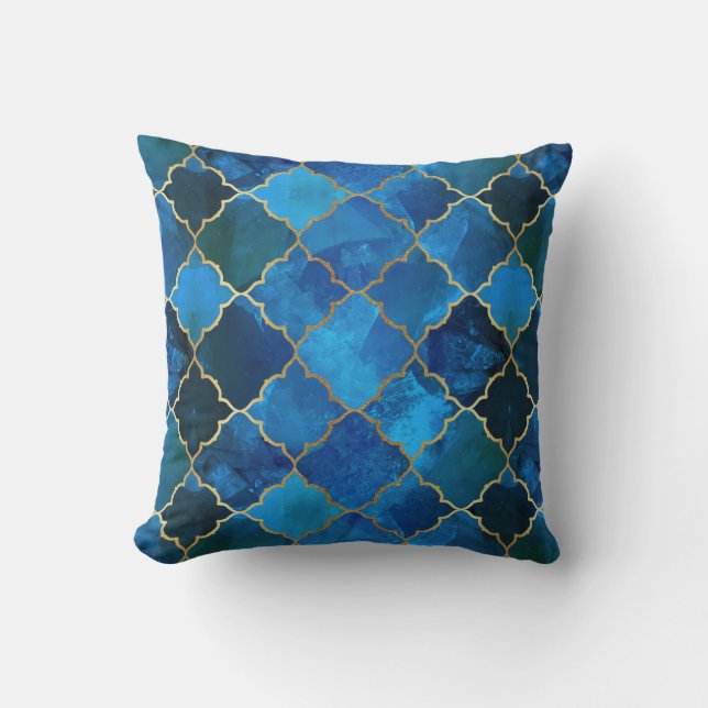 Coussin Motif Sapphire Gemstone & Gold Marocain Carrelage (Recto)