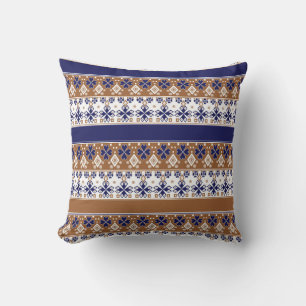Coussin Motif scandinave rayé brun bleu