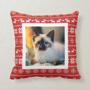 Coussin Motif scandinave rouge d'hiver - ajoutez la photo