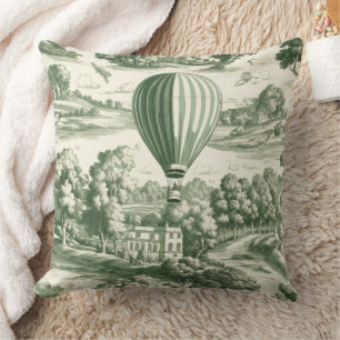 Coussin Motif scénique vert grandmillénaire Toile de Jouy