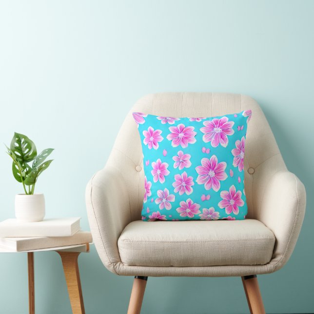 Coussin Motif simple bleu et rose (Chaise)