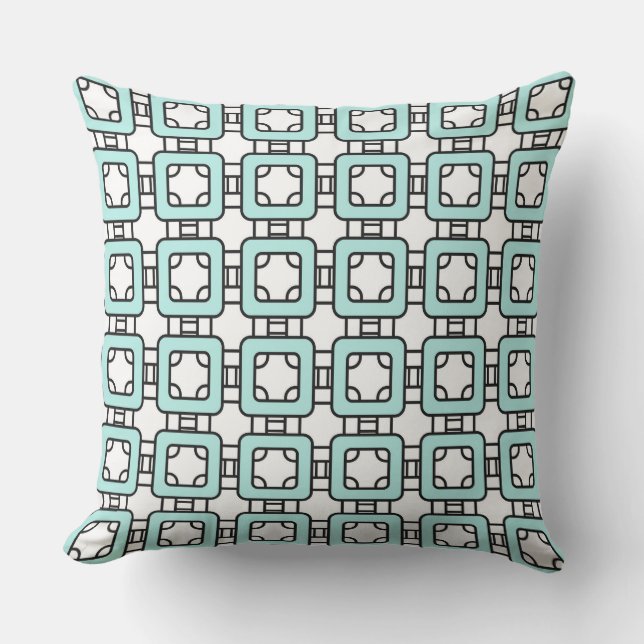 Coussin motif simple classique géométrique turquoise avec  (Recto)