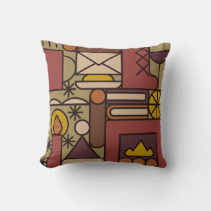 Coussin Motif : soirée cosy. Illustration vintage abstrait