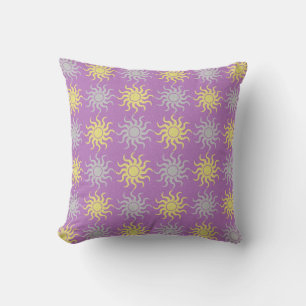 Coussin Motif solaire jaune et violet lancer l'oreiller