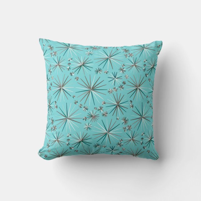 Coussin Motif Spoutnik du milieu du siècle, Bleu des Oeufs (Recto)