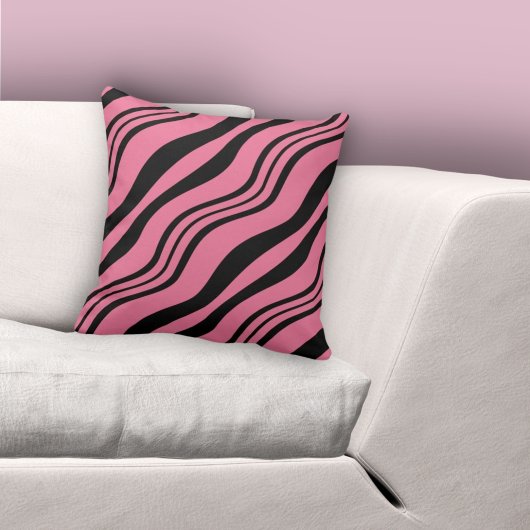 Coussin Motif stylé rose et noir Wavy Lines