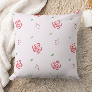 Coussin Motif stylisé de rose corail et de brindille flora