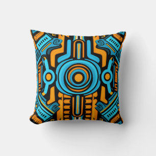 Coussin motif symétrique bleu et orange 155