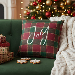 Coussin Motif Tartan Rouge & Vert Joyeux Noël
