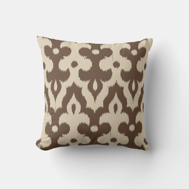 Coussin Motif, Taupe et beige de damassé d'Ikat de (Recto)