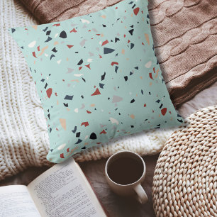Coussin Motif Terrazzo Abstrait Moderne du Milieu du Siècl