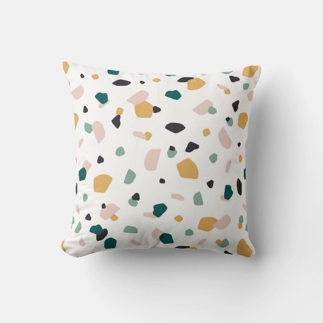 Coussin Motif Terrazzo Vert Orange Rose Noir (Recto)