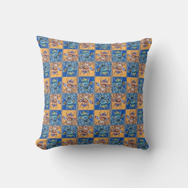 Coussin Motif textile de style patchwork de guêpe (Recto)