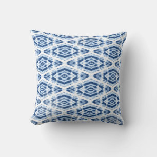 Coussin Motif tie dye Shibori abstrait bleu blanc