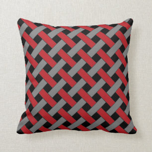 Coussin Motif tissé/à l'aspect osier : Rouge, gris et noir