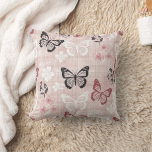 Coussin Motif toile de fond botanique papillon vintage (1)