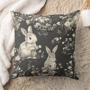 Coussin Motif Toile de Grandmillennial Lapin Noir