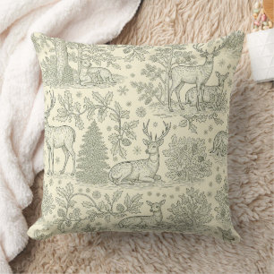 Coussin Motif toile de pays français vert cerf