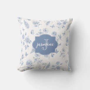 Coussin Motif toile française monogramme nom aquarelle ble